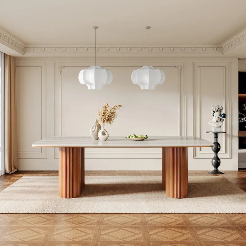 Table de salle à manger pour 8 à 10 personnes en pierre frittée et bois massif | 200 cm résistante aux rayures et à la chaleur