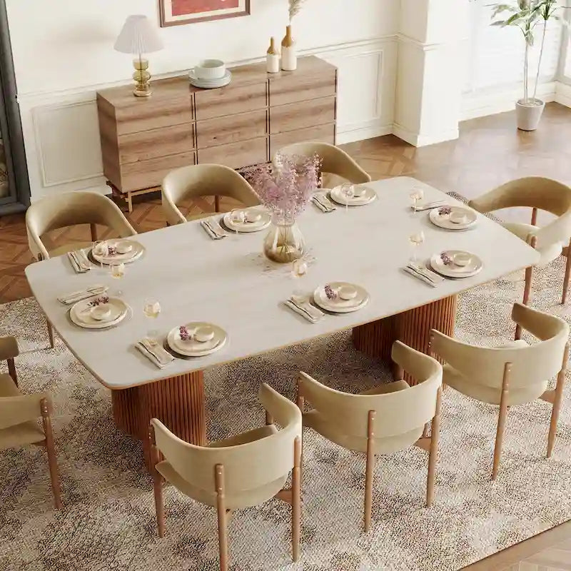 Table de salle à manger pour 8 à 10 personnes en pierre frittée et bois massif | 200 cm résistante aux rayures et à la chaleur