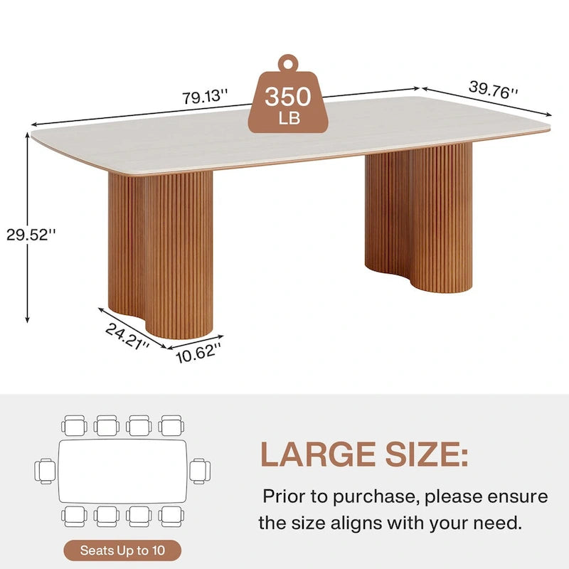 Table de salle à manger pour 8 à 10 personnes en pierre frittée et bois massif | 200 cm résistante aux rayures et à la chaleur