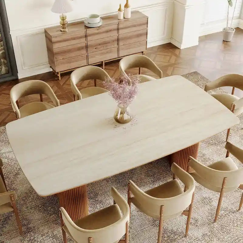 Table de salle à manger pour 8 à 10 personnes en pierre frittée et bois massif | 200 cm résistante aux rayures et à la chaleur