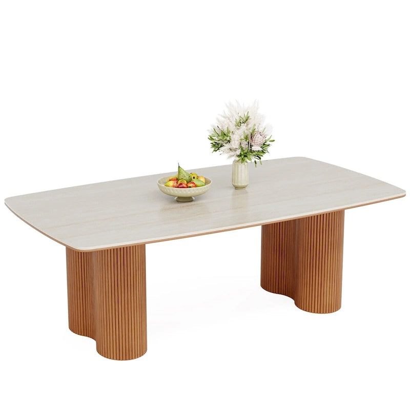 Table de salle à manger pour 8 à 10 personnes en pierre frittée et bois massif | 200 cm résistante aux rayures et à la chaleur