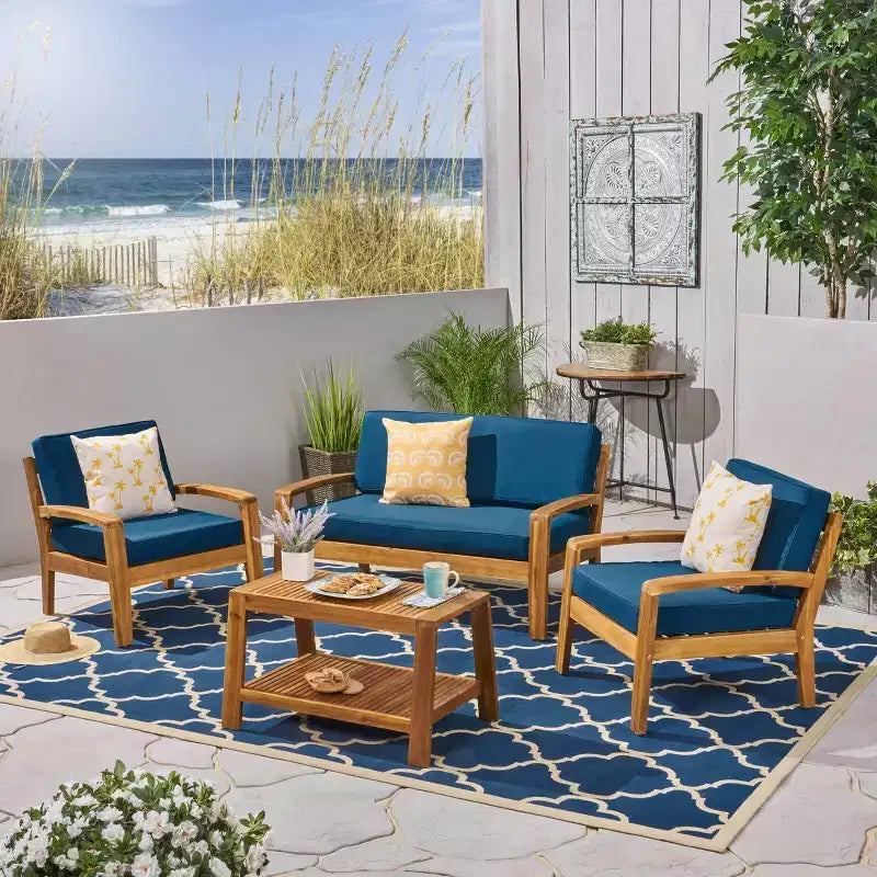 4pc Grenada Acacia Patio Chat Set - Christopher Knight Home