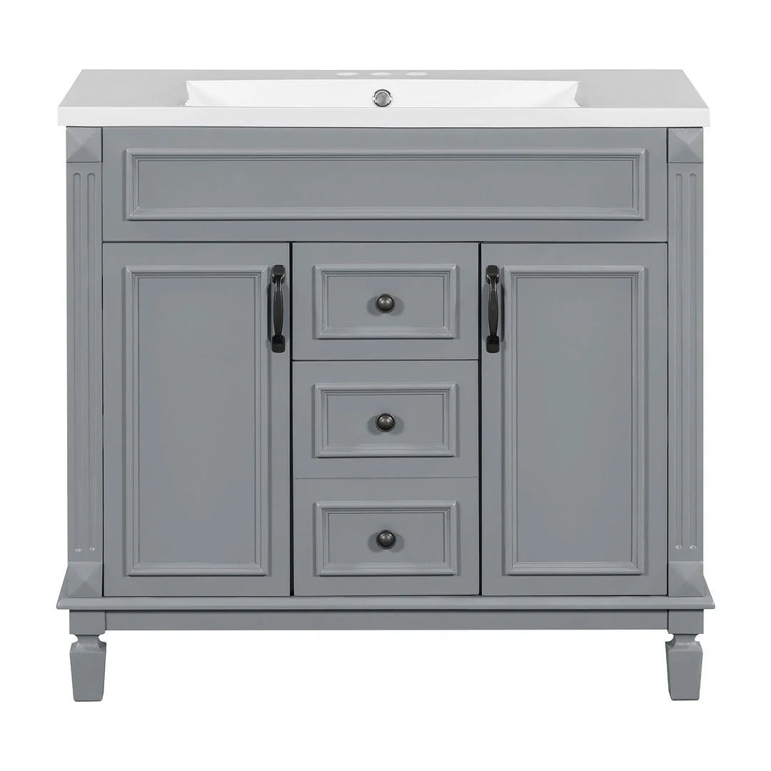 36'' Modern Bathroom Vanity with Top Sink and Mirror Cabinet,2 Doors and 2 Drawers