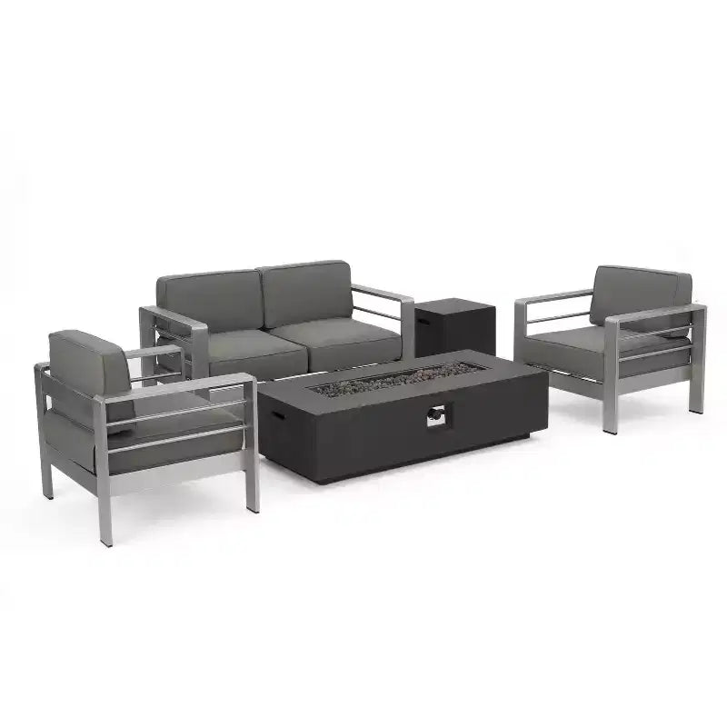 Cape Coral 5pc Aluminum and MGO Seating Set with Fire Table - Christopher Knight Home