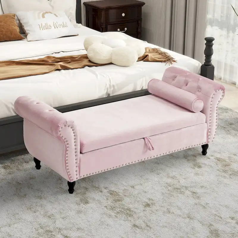 Banc Pouf de Rangement en Velours avec Clous Décoratifs et Rangement Dissimulé — 130 cm | 4 Couleurs