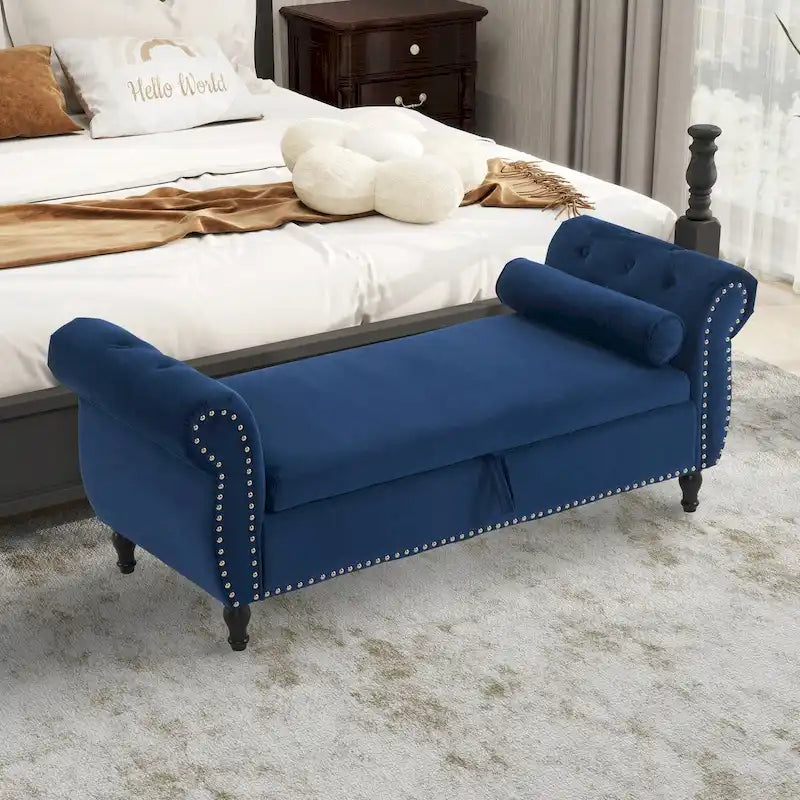 Banc Pouf de Rangement en Velours avec Clous Décoratifs et Rangement Dissimulé — 130 cm | 4 Couleurs