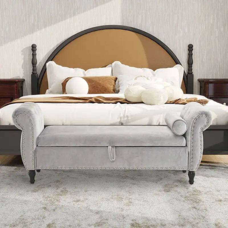 Banc Pouf de Rangement en Velours avec Clous Décoratifs et Rangement Dissimulé — 130 cm | 4 Couleurs