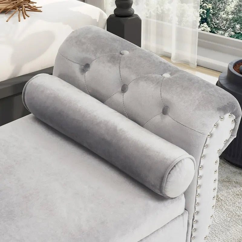 Banc Pouf de Rangement en Velours avec Clous Décoratifs et Rangement Dissimulé — 130 cm | 4 Couleurs