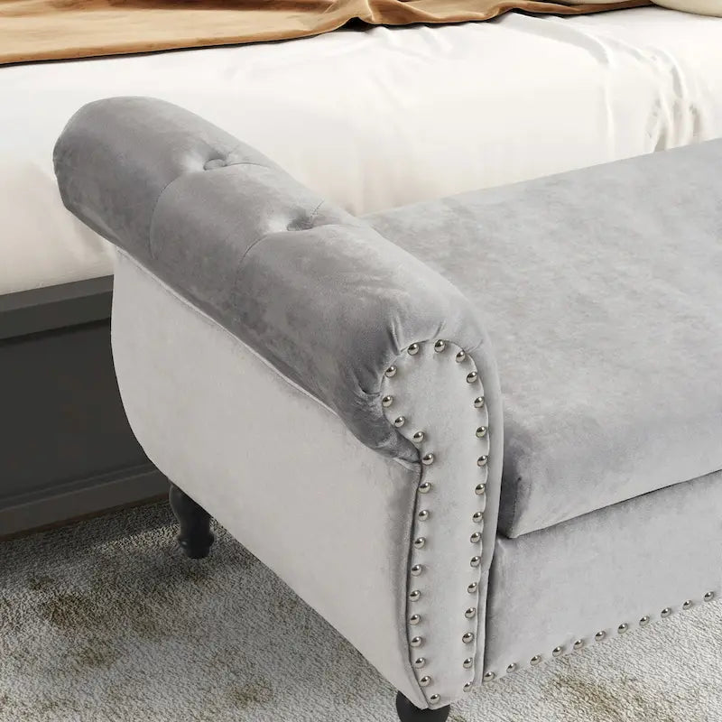 Banc Pouf de Rangement en Velours avec Clous Décoratifs et Rangement Dissimulé — 130 cm | 4 Couleurs