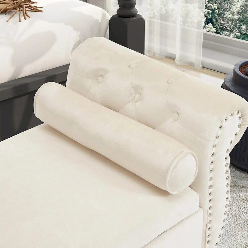 Banc Pouf de Rangement en Velours avec Clous Décoratifs et Rangement Dissimulé — 130 cm | 4 Couleurs