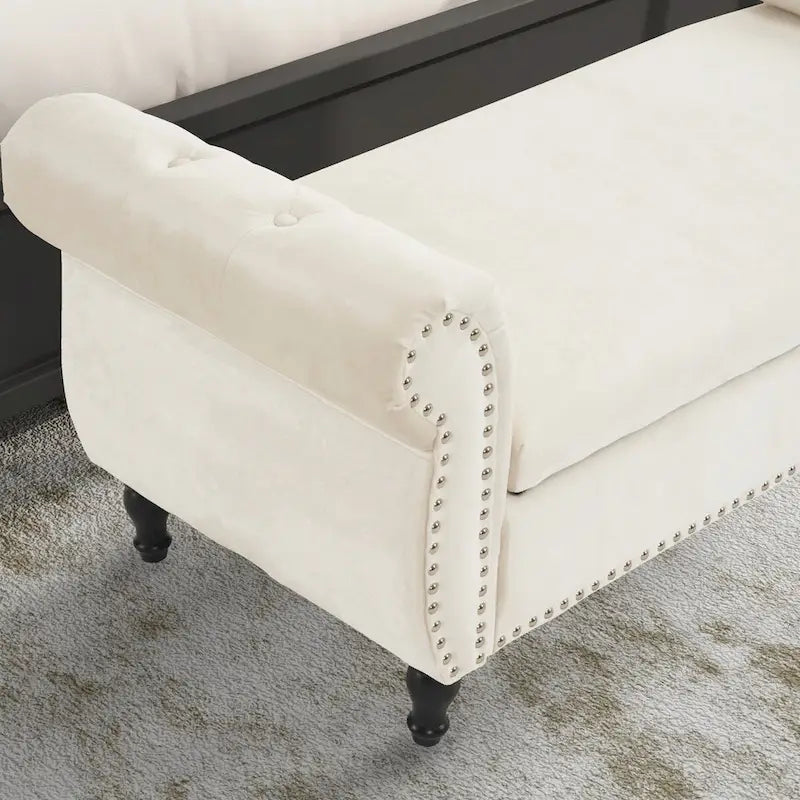 Banc Pouf de Rangement en Velours avec Clous Décoratifs et Rangement Dissimulé — 130 cm | 4 Couleurs