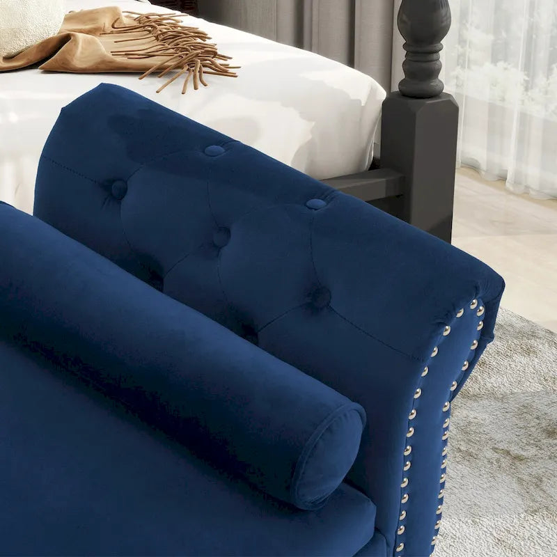 Banc Pouf de Rangement en Velours avec Clous Décoratifs et Rangement Dissimulé — 130 cm | 4 Couleurs