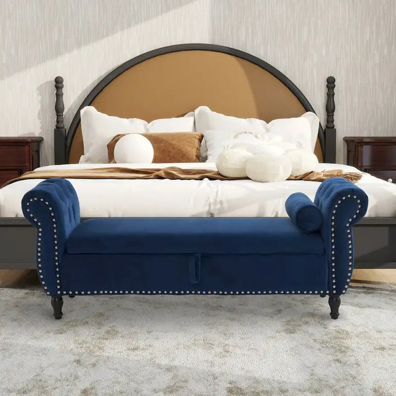Banc Pouf de Rangement en Velours avec Clous Décoratifs et Rangement Dissimulé — 130 cm | 4 Couleurs