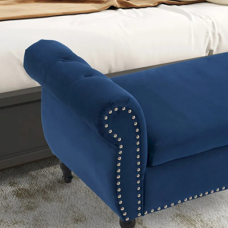 Banc Pouf de Rangement en Velours avec Clous Décoratifs et Rangement Dissimulé — 130 cm | 4 Couleurs