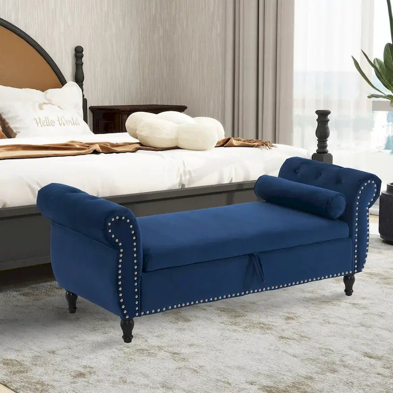 Banc Pouf de Rangement en Velours avec Clous Décoratifs et Rangement Dissimulé — 130 cm | 4 Couleurs