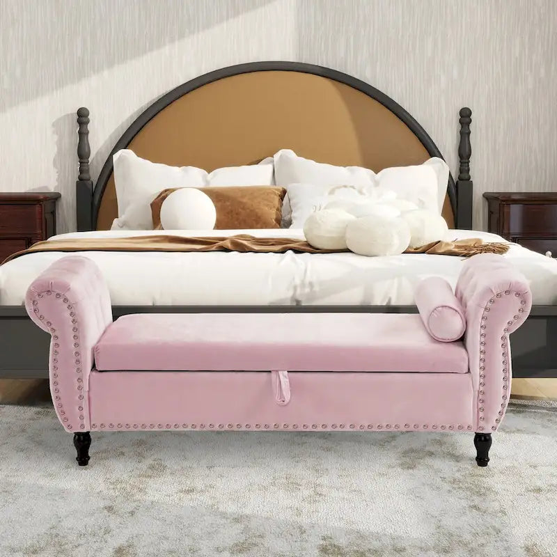 Banc Pouf de Rangement en Velours avec Clous Décoratifs et Rangement Dissimulé — 130 cm | 4 Couleurs
