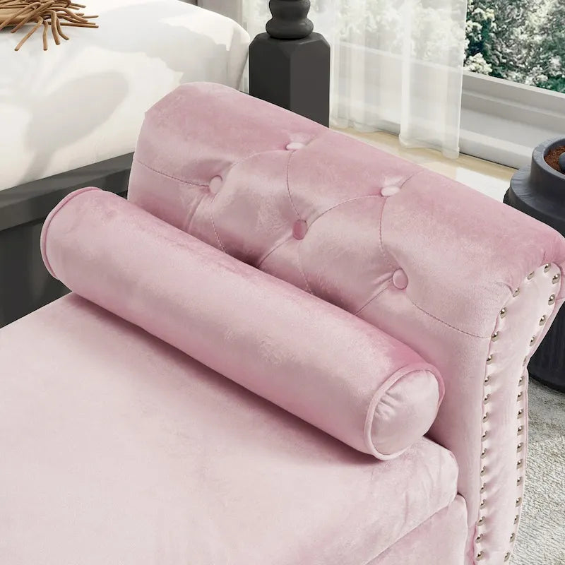 Banc Pouf de Rangement en Velours avec Clous Décoratifs et Rangement Dissimulé — 130 cm | 4 Couleurs