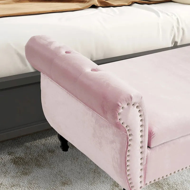 Banc Pouf de Rangement en Velours avec Clous Décoratifs et Rangement Dissimulé — 130 cm | 4 Couleurs