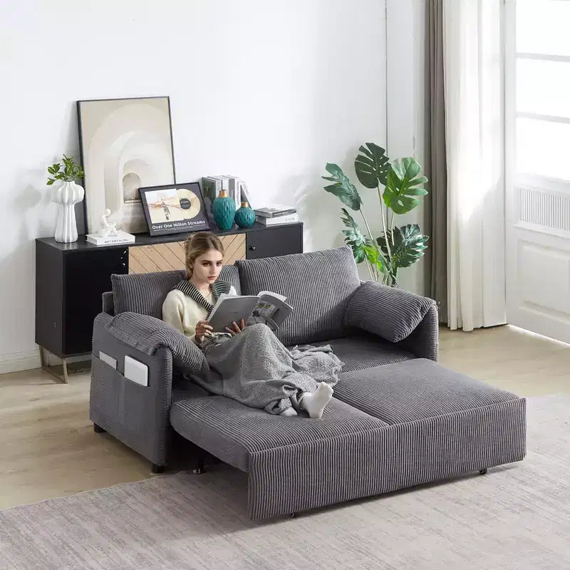 64.5 3-in-1 Convertible Corduroy Sleeper Sofa Bed with Pullout Bed