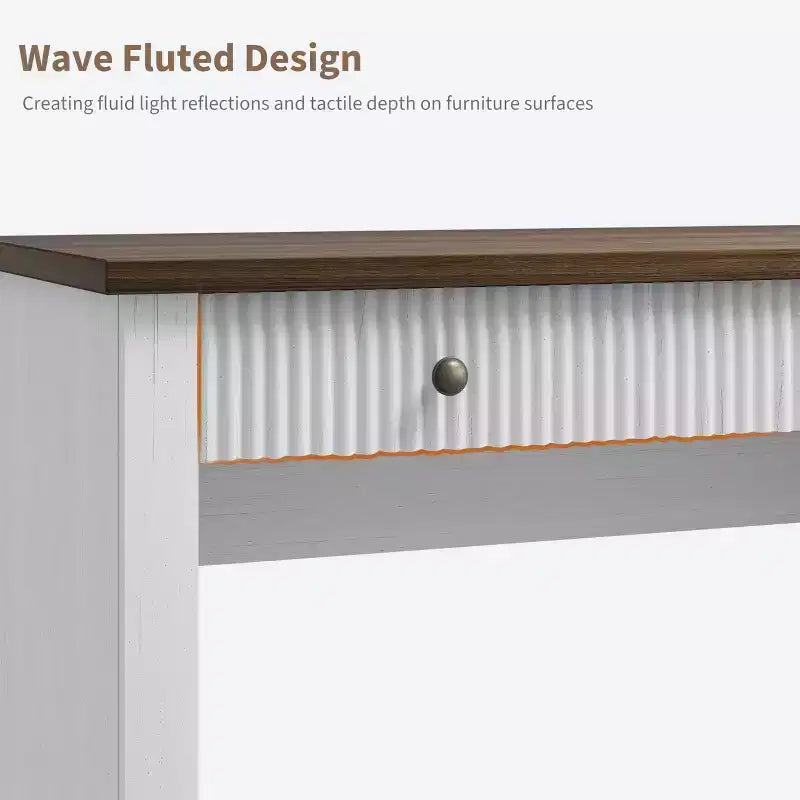 Fluted Home Office Desk Storage, 54 Modern Executive Desk with Charging Station, Wooden Computer Writing Desk with File Drawers for Study Room