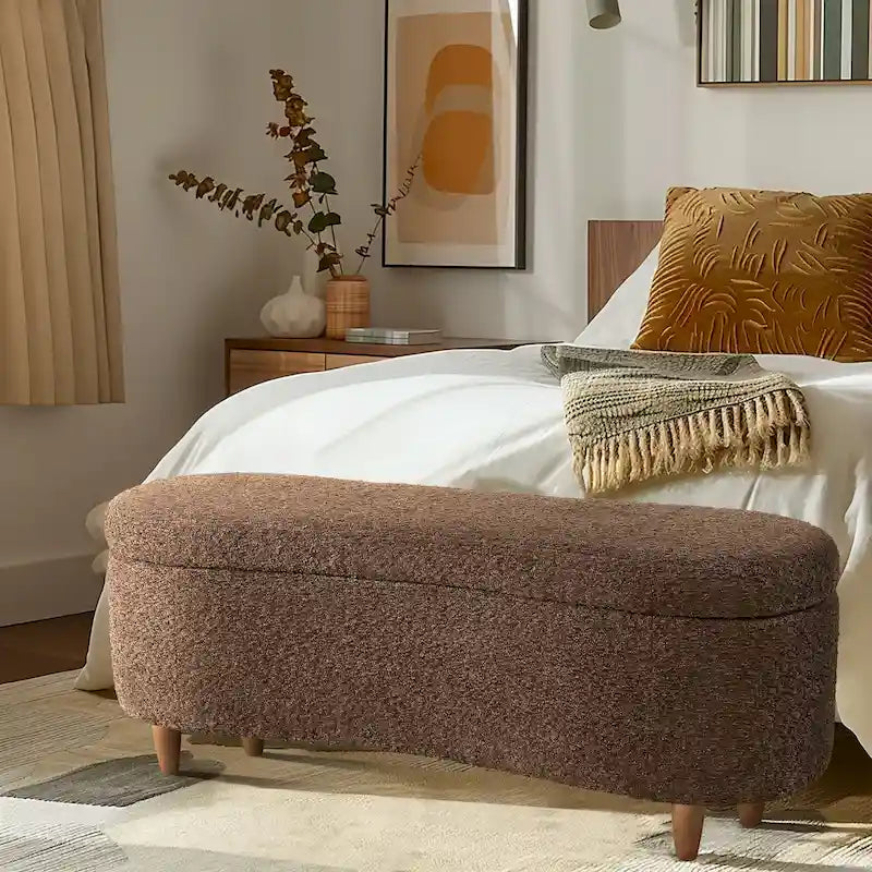 INK+IVY Bailey Taupe Boucle Flip Top Storage Bench