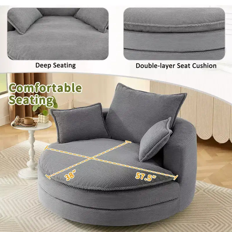 360 Swivel Accent Chair, Barrel Chair Swivel Round Sofa Chair with Cushion for Living Room