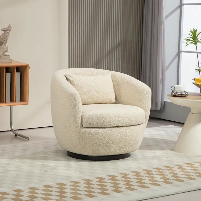 Upholstered Swivel Barrel Armchair with Storage Modern Living Room Side Chair for Bedroom/Office/Reading Spaces