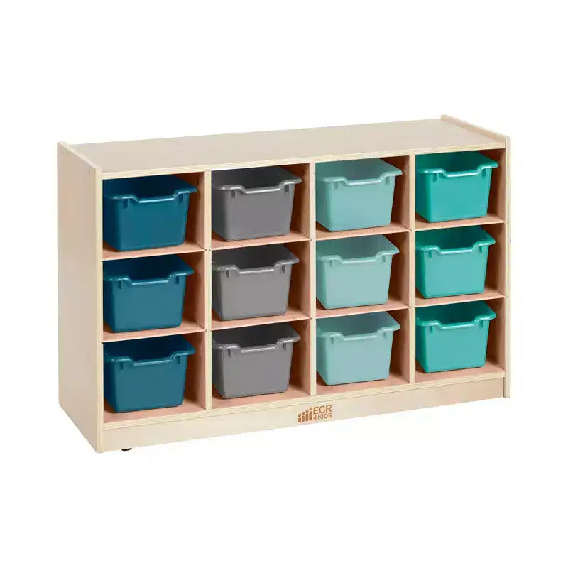Cubby Mobile Tray Cabinet and 15 Scoop Front Bins, 3x4, Kids Furniture