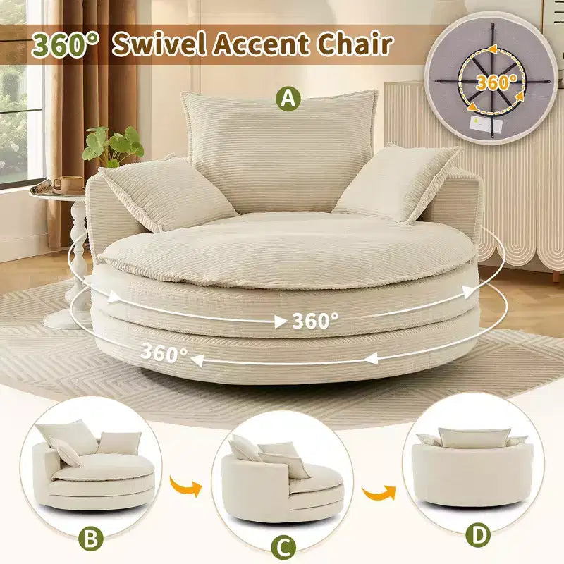 360 Swivel Accent Chair, Barrel Chair Swivel Round Sofa Chair with Cushion for Living Room