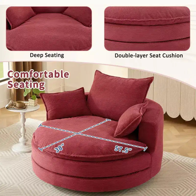 360 Swivel Accent Chair, Barrel Chair Swivel Round Sofa Chair with Cushion for Living Room