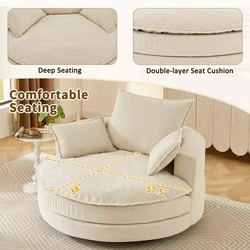 360 Swivel Accent Chair, Barrel Chair Swivel Round Sofa Chair with Cushion for Living Room