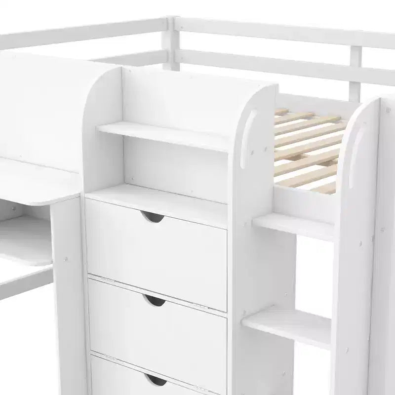 Pink/White Low Loft Bed with Desk, Storage & Whiteboard ¨C Twin, 1-Person