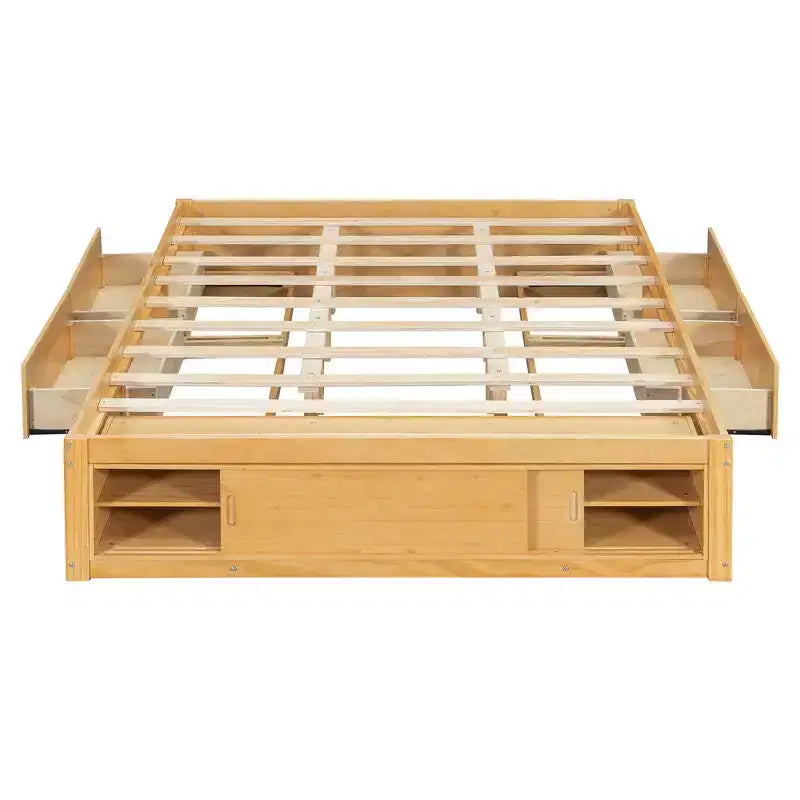 Whisen Queen Platform Bed Frame with 4 Storage Drawers and Footboard Storage