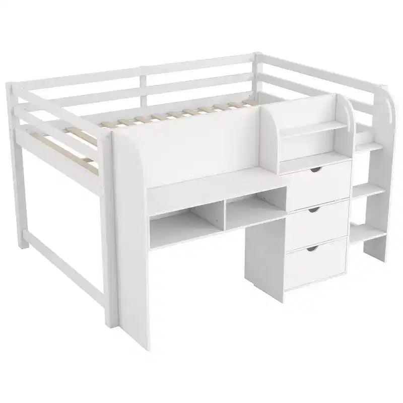Pink/White Low Loft Bed with Desk, Storage & Whiteboard ¨C Twin, 1-Person