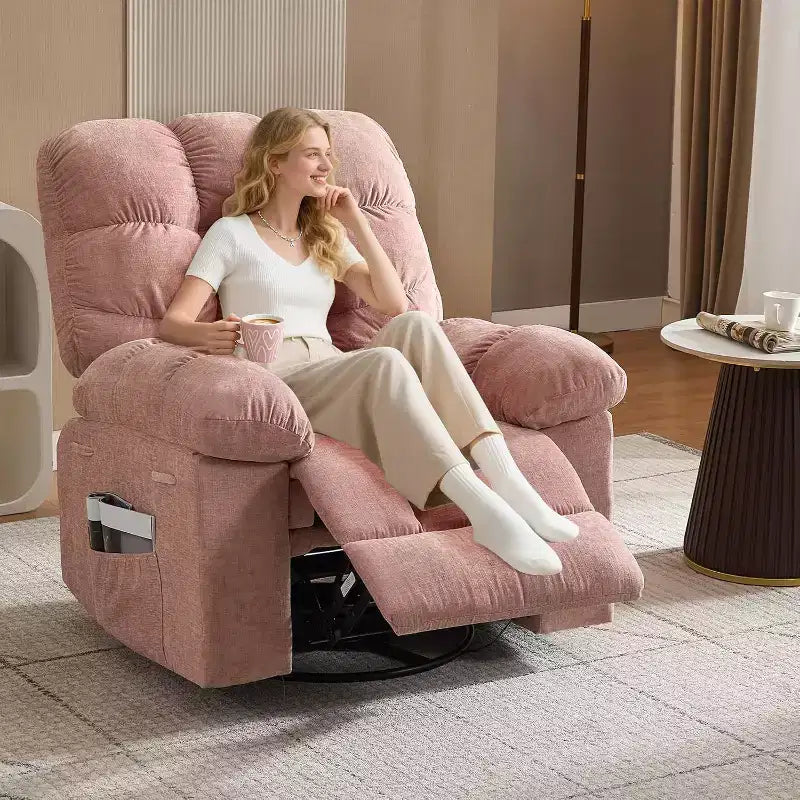 Massage Recliner Chair with Heat - 360 Swivel Rocker, Oversized Single Sofa w/ Vibration, USB & Storage Pockets for Living Room/Bedroom