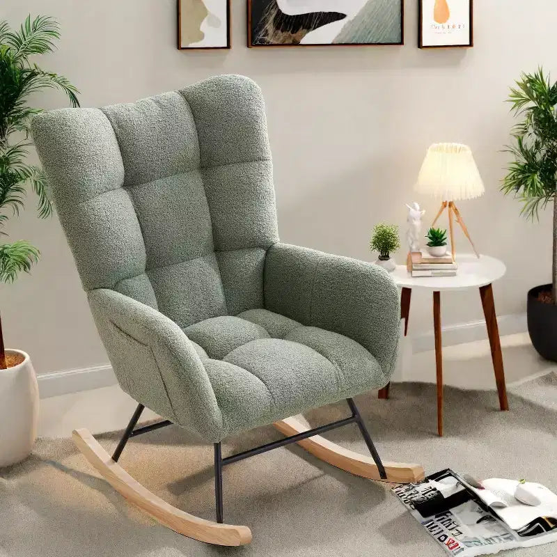 Nursery Rocking Chair, Living Room Glider Rocker for Breastfeeding, Comfy Accent Chairs for Bedroom, Plush Teddy Upholstered Armchairs Indoor