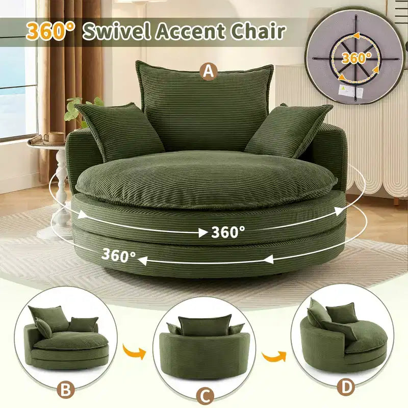 360 Swivel Accent Chair, Barrel Chair Swivel Round Sofa Chair with Cushion for Living Room