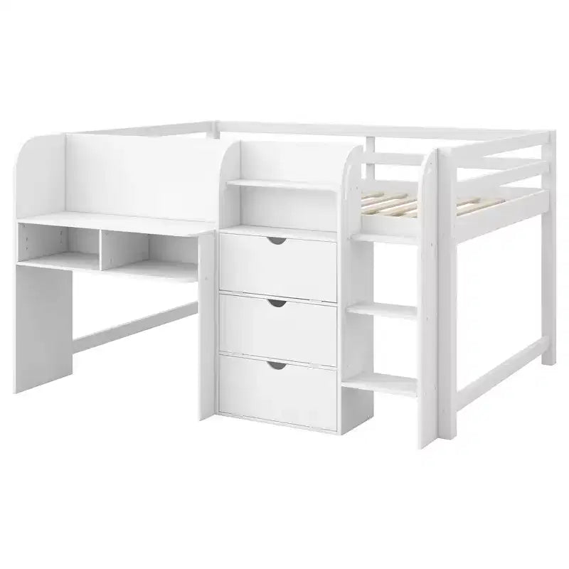 Pink/White Low Loft Bed with Desk, Storage & Whiteboard ¨C Twin, 1-Person