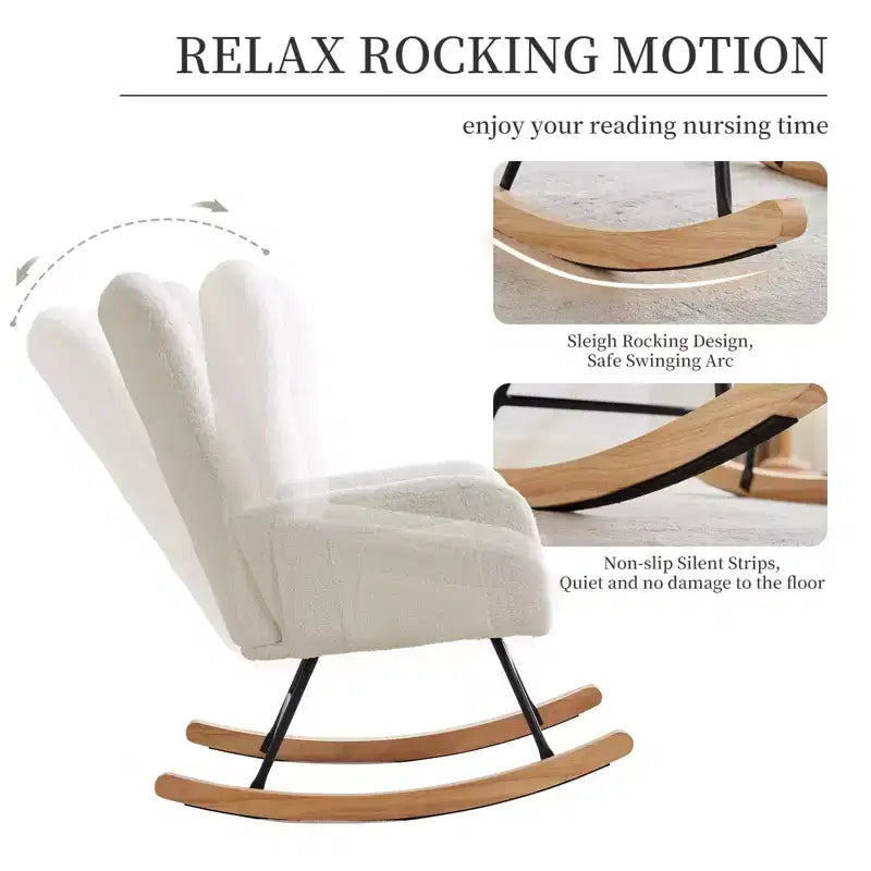 Nursery Rocking Chair, Living Room Glider Rocker for Breastfeeding, Comfy Accent Chairs for Bedroom, Plush Teddy Upholstered Armchairs Indoor