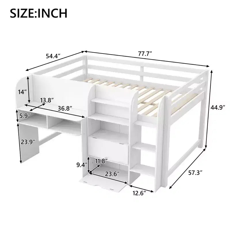 Pink/White Low Loft Bed with Desk, Storage & Whiteboard ¨C Twin, 1-Person