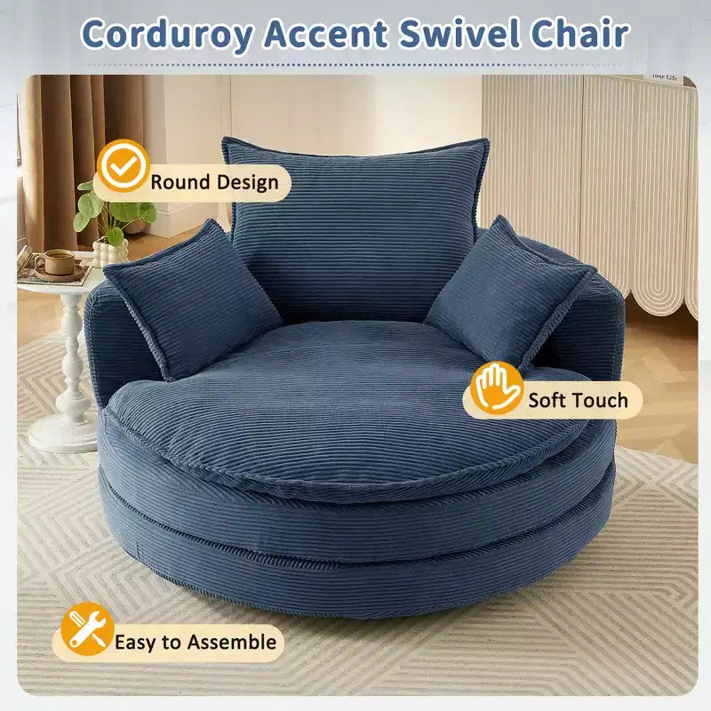 360 Swivel Accent Chair, Barrel Chair Swivel Round Sofa Chair with Cushion for Living Room