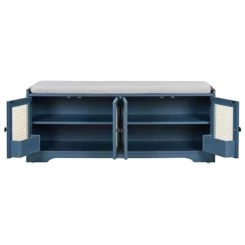 Whisen Rustic Wood Storage Bench, Entryway Shoe Bench with Removable Cushion, Adjustable Shelves