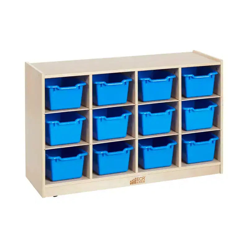 Cubby Mobile Tray Cabinet and 15 Scoop Front Bins, 3x4, Kids Furniture