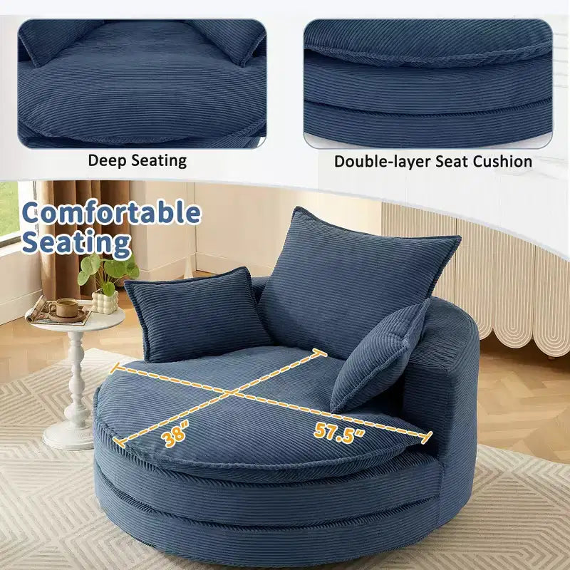 360 Swivel Accent Chair, Barrel Chair Swivel Round Sofa Chair with Cushion for Living Room