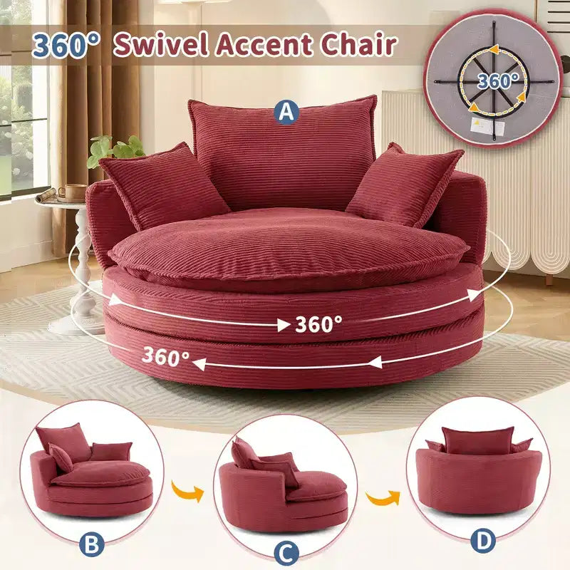 360 Swivel Accent Chair, Barrel Chair Swivel Round Sofa Chair with Cushion for Living Room
