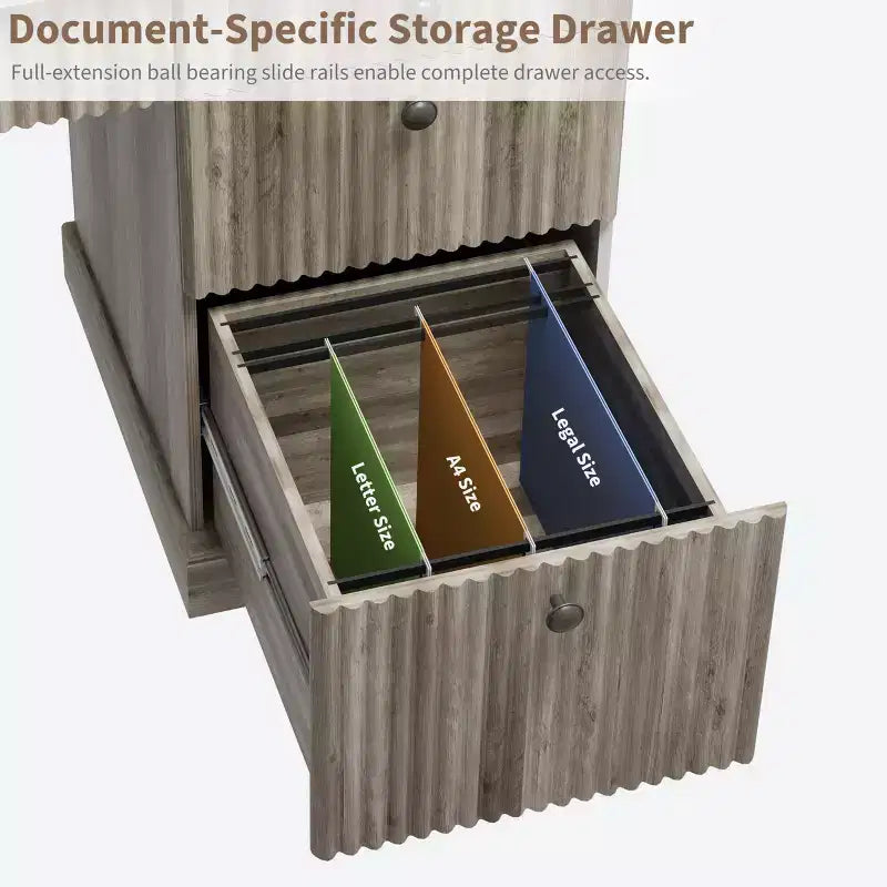 Fluted Home Office Desk Storage, 54 Modern Executive Desk with Charging Station, Wooden Computer Writing Desk with File Drawers for Study Room