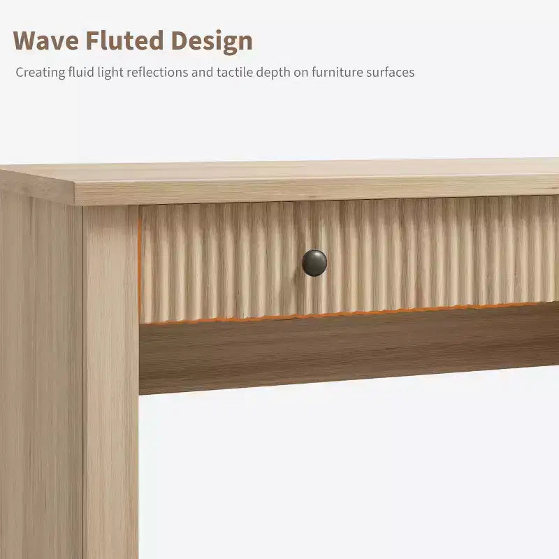 Fluted Home Office Desk Storage, 54 Modern Executive Desk with Charging Station, Wooden Computer Writing Desk with File Drawers for Study Room