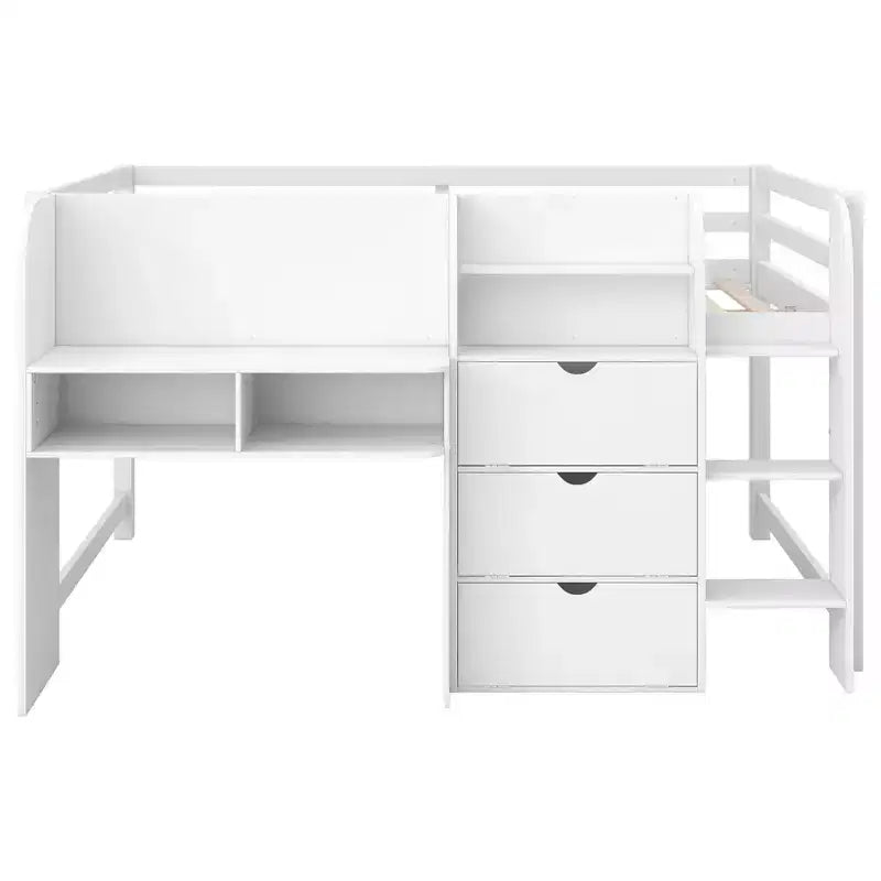 Pink/White Low Loft Bed with Desk, Storage & Whiteboard ¨C Twin, 1-Person