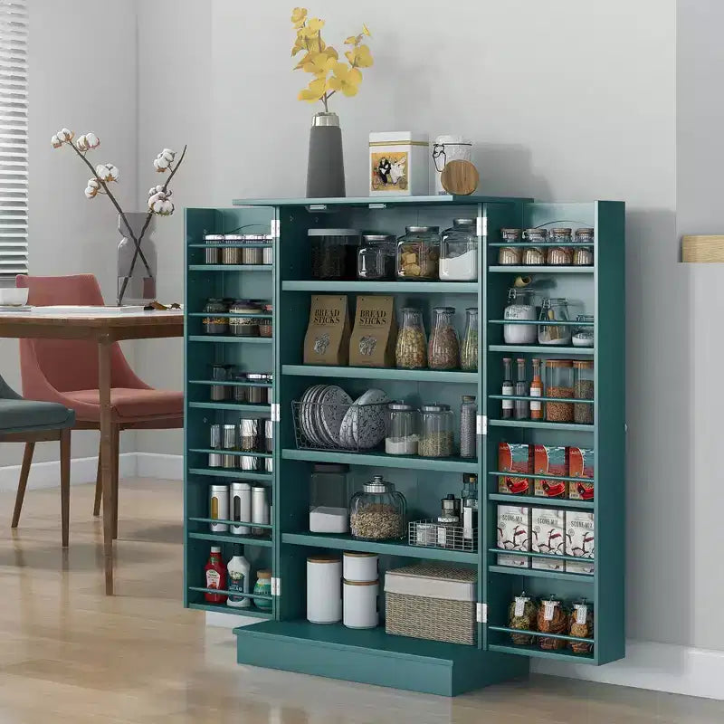 HOMCOM 41 Kitchen Pantry, 2-Door Kitchen Cabinet with 5-tier Storage Shelving, 12 Spice Racks and Adjustable Shelves for Dining Room
