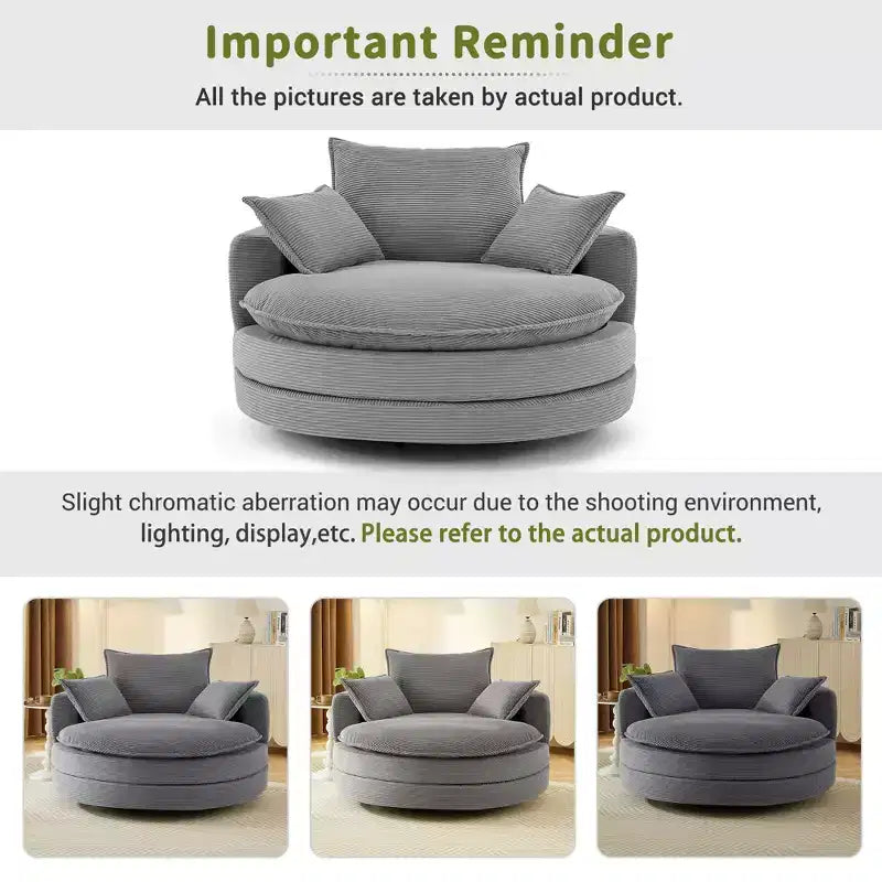 360 Swivel Accent Chair, Barrel Chair Swivel Round Sofa Chair with Cushion for Living Room